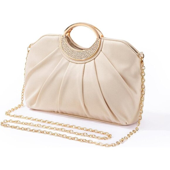🆕Women Cream Clutch Purse Formal Soft Pleated Fabric Evening Bag Dressy Handbag - Picture 1 of 7